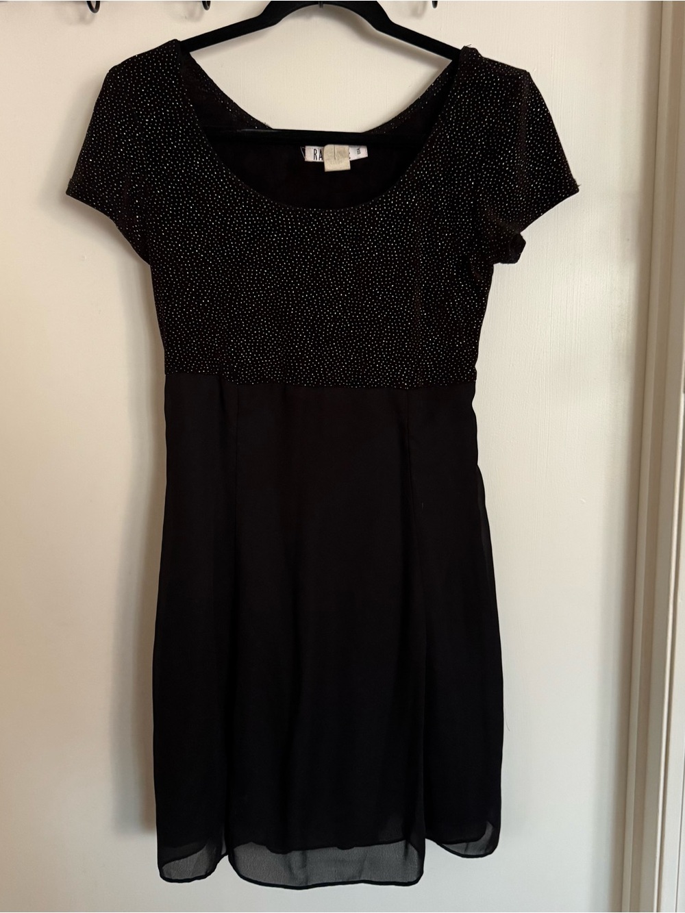 Vintage Y2K 90s Rampage Black Slinky Lycra Sparkly Babydoll Dress